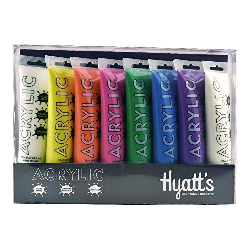 Hyatt's Acrylic Paint, 8 Neon Color Set, 75 Milliliter Tubes
