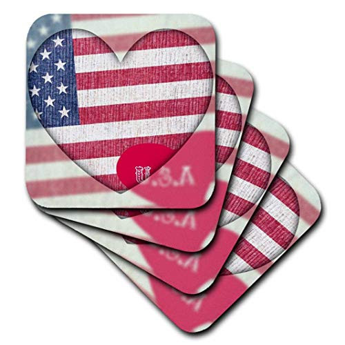 3dRose CST_30472_2 Heart Love USA Flag Art Patriotic 4th of July Soft Coasters (Set of 8)