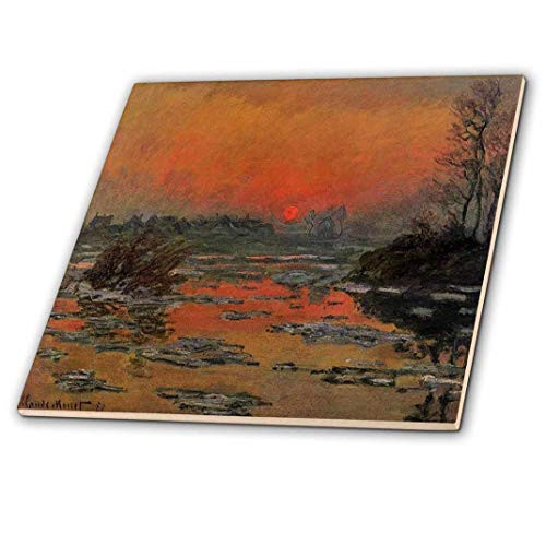 3dRose ct_203688_2 Print of Monet Painting Sunset on The Seine Ceramic Tile, 6"