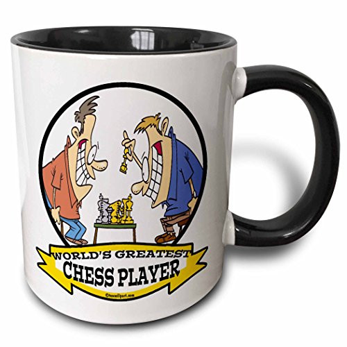 3dRose Funny Worlds Greatest Chess Player Cartoon Two Tone Mug, 11 oz, Black/White
