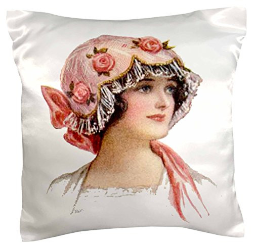 3dRose pc_6283_1 Victorian Lady with Rose Lace Bonnet-Pillow Case, 16 by 16"