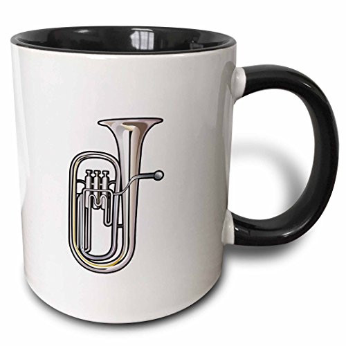 3dRose Euphonium Brass Instrument Music Realistic Two Tone Mug, 11 oz, Black