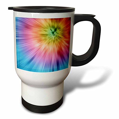 3dRose "Colorful Starburst Tie Dye vibrant Colors Attractive Tie Dye Design Stainless Steel" Travel Mug, 14 oz, Multicolor
