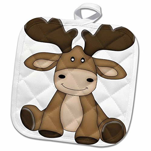 3D Rose Cute Sitting Moose Illustration Pot Holder, 8 x 8 3D Rose Cute Sitting Moose Illustration Pot Holder, 8 x 8