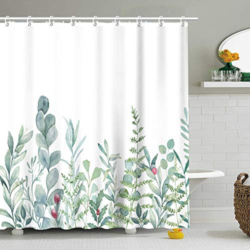 Stacy Fay Green Leaves Shower Curtain with Hooks Vine Eucalyptus Watercolor Floral Pattern Botanical Nature Flower Shower Curtain for Bathroom Decor 7