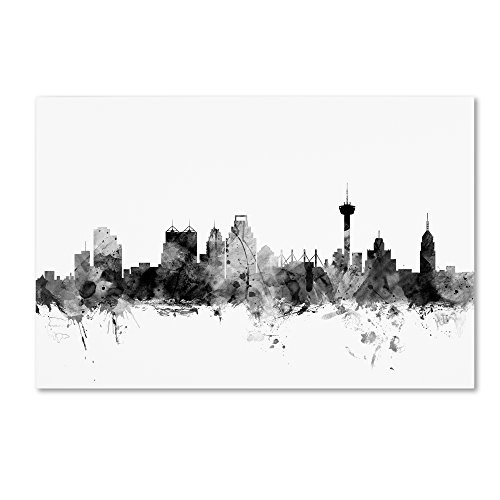 San Antonio Texas Skyline B&W by Michael Tompsett, 16x24-Inch Canvas Wall Art