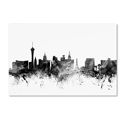 Las Vegas Nevada Skyline B&W by Michael Tompsett, 16x24-Inch Canvas Wall Art