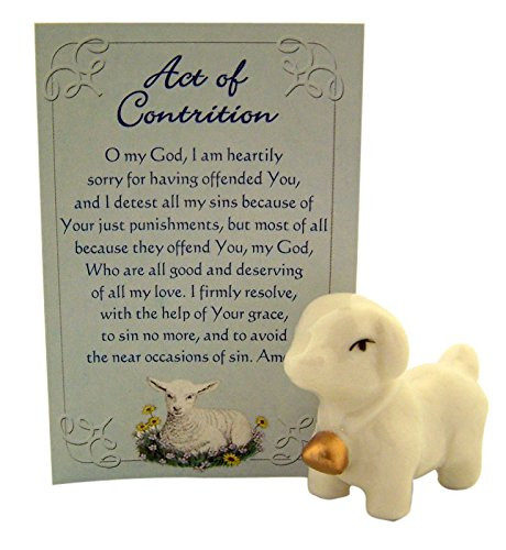Religious Gifts Porcelain Lamb Figurine with Act of Contrition Card, 1 1/2 Inch