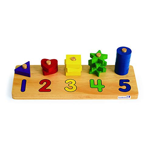 Excellerations Premium Wooden Number Shape Counter, 16 Pieces, Early Math Skills, Educational Toy, Preschool, STEM, Kids Toys (NUMSHAPE)