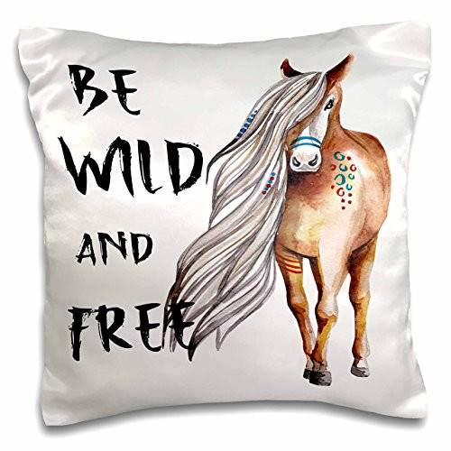 3D Rose Be Wild and Free Watercolor Horse Illustration Pillow Cases, 16" x 16"