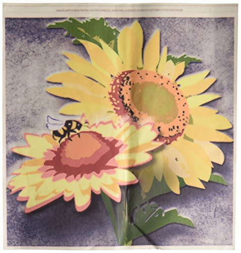 3dRose ht_128896_3 Sunflowers and a Cute Bee on a Pretty Green Faded Background-Iron on Heat Transfer for White Material, 10 by 10-Inch