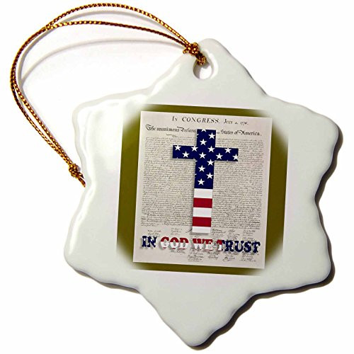 3dRose orn_22367_1 Declaration of Independence Background with Christian Cross in Usa Colors Porcelain Snowflake Ornament, 3-Inch