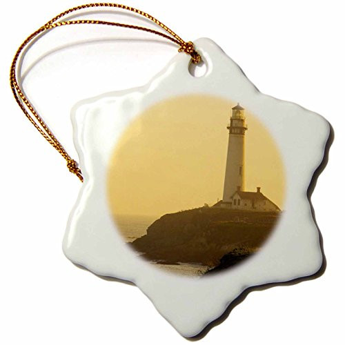 3dRose LLC ORN_142869_1 Porcelain Snowflake Ornament, 3-Inch, Pigeon Point Lighthouse, Santa Cruz, California, USA-Tom Norring