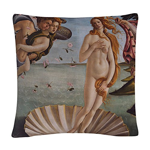 Trademark Fine Art BL01322-PIL1616 Sandro Botticelli 'Birth of Venus 1484' 16" X 16" Decorative Throw Pillow, Multicolor