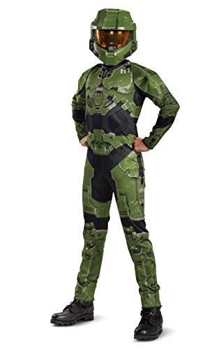 Halo Infinite Master Chief Costume, Kids Size Video Game Inspired Character Jumpsuit, Classic Child Size Large (10-12)