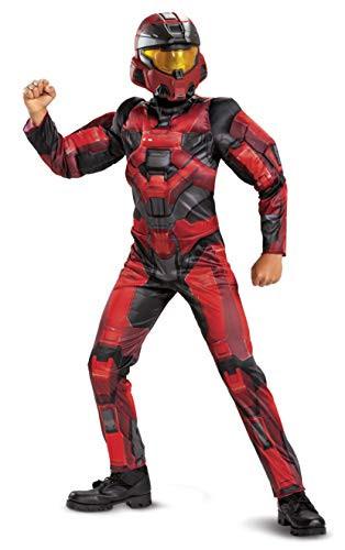 Halo Infinite Red Spartan Costume, Kids Size Video Game Inspired Character Jumpsuit, Classic Child Size Large (10-12)