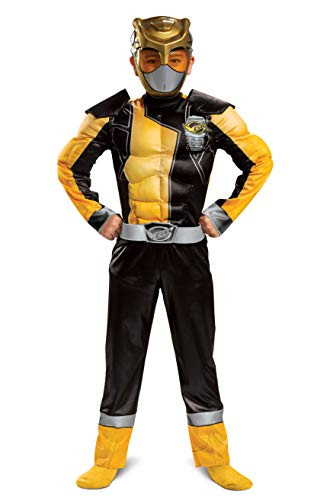 Gold Ranger Outfit for Kids, Beast Morphers Power Ranger Costume, Muscle Padded Character Jumpsuit, Child Size Medium (7-8)