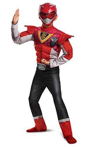 Red Ranger Outfit for Kids, Beast Morphers Power Ranger Costume, Muscle Padded Character Jumpsuit, Child Size Medium (7-8)
