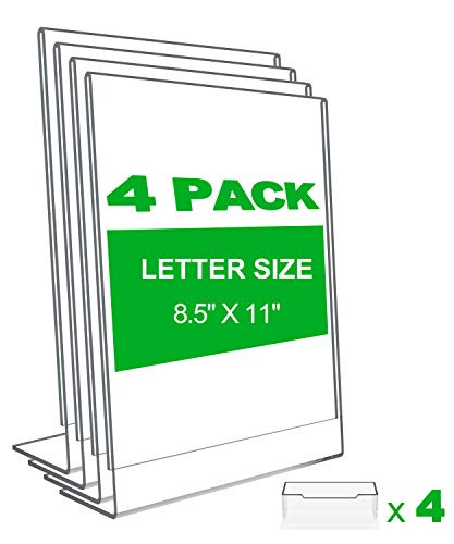 4 Pack Slant Back Acrylic Sign Holder 8.5 X 11 Inches and 4 Pack Name Card Holder, Vertical Plexiglass Sign Holder, Lucite Frames Display Flyer, Sign,