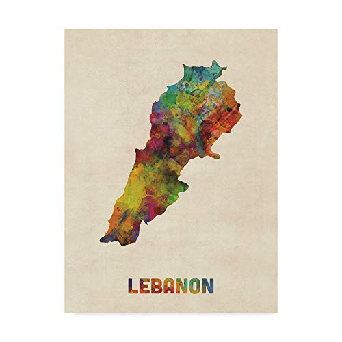Trademark Fine Art Lebanon Watercolor Map by Michael Tompsett, 14x19 Trademark Fine Art Lebanon Watercolor Map by Michael Tompsett, 14x19
