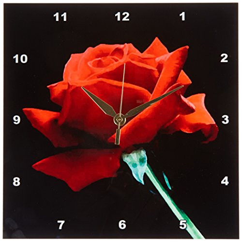 3dRose Red Rose Wall Clock, 10 by 10-Inch