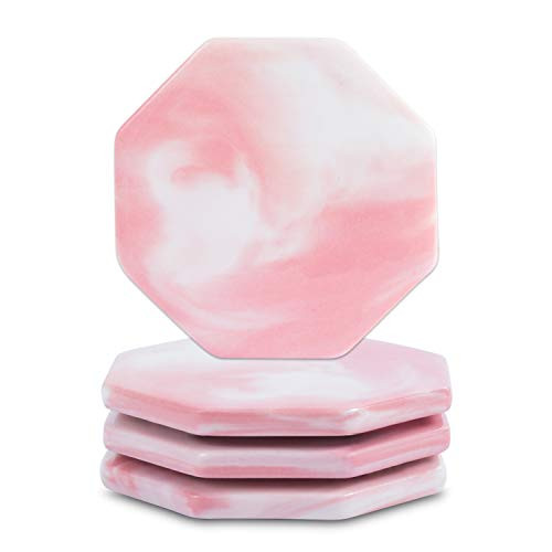 Ceramic Coasters for Drinks, Marble Stone Coasters Set of 4, D&PY Octagonal Coaster 3.75 Inches in Diameter Protection from Drink Rings, Perfect House