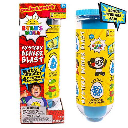 RYAN'S WORLD Beaker Blast, 4 Mystery Experiments - Water Beads, SLIMYGLOOP, Digs, Crystal Growing by Horizon Group USA (202626)