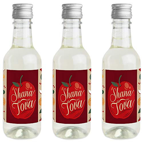 Big Dot of Happiness Rosh Hashanah - Mini Wine and Champagne Bottle Label Stickers - Jewish New Year Favor Gift for Women and Men - Set of 16