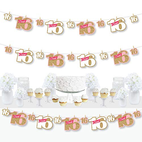 Big Dot of Happiness Sweet 16-16th Birthday Party DIY Decorations - Clothespin Garland Banner - 44 Pieces