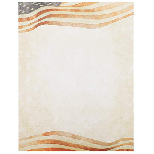 Patriotic Letterhead American Flag Stationery Paper (8.5 x 11 in, 96 Sheets)