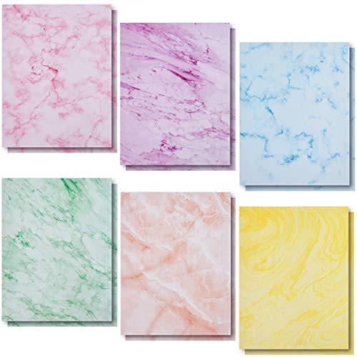 Marble Stationery Paper in 6 Colors, Letter Size (8.5 x 11 In, 96 Sheets)