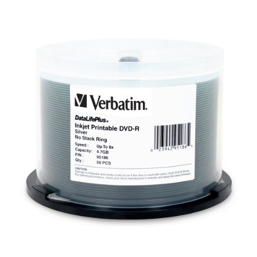 Verbatim DVD-R 4.7GB 8X DataLifePlus Silver Inkjet Printable Surface - 50pk Spindle