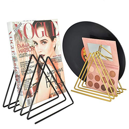 2 Pack Desktop Magazine File Holder, Triangle Metal Wire 4-Slots Record/Book Organizer Rack, File Folder Organizer Sorter for Desk, Vinyl/Book/Magazin