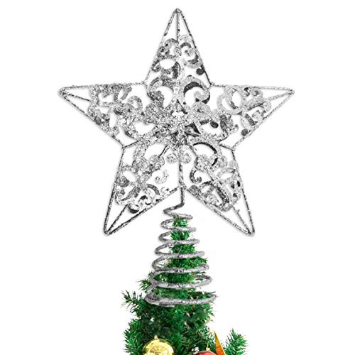 SENDIA Christmas Tree Topper, 10 Inch Gold Star Christmas Tree Topper Glittered Festive Christmas Treetop Decoration for Christmas Tree Ornament Xmas