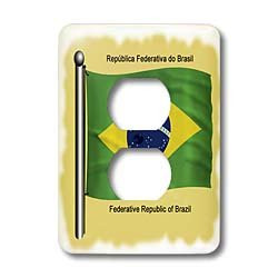 3dRose lsp_51744_6"Brazilian flag waving on flagpole on a yellow background, Federate Republic of Brazil - 2 Plug" Outlet Cover