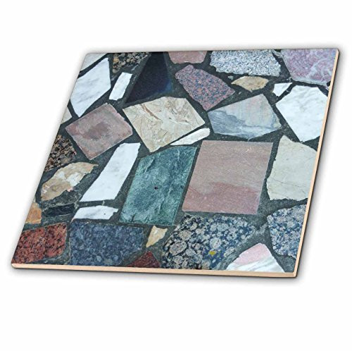 3dRose ct_37244_3 Turquoise Pink Black Beige Slate-Ceramic Tile, 8-Inch