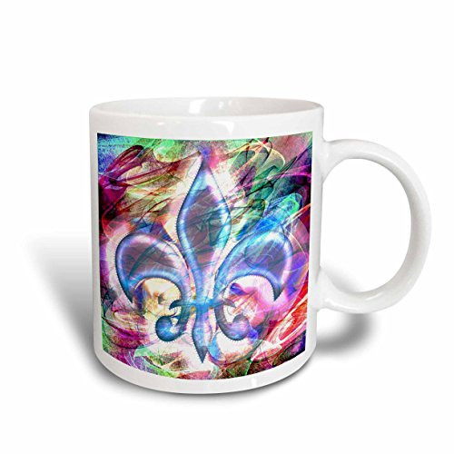 3dRose Fleur De Lis Abstract Art Ceramic Mug, 15-Ounce