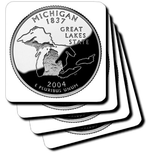 3dRose LLC cst_57007_2 Soft Coasters, "State Quarter of Michigan ", Set of 8