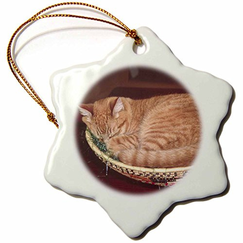 3dRose orn_83708_1 Orange Tabby Cat Asleep in an Easter Basket NA02 CSL0214 Charles Sleicher Snowflake Porcelain Ornament, 3-Inch