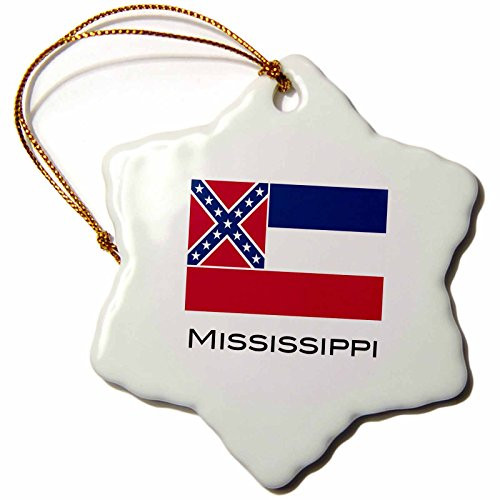 3dRose ORN_107374_1 Mississippi State Flag-Snowflake Ornament, Porcelain, 3-Inch