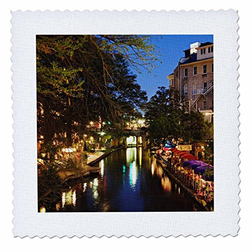 3dRose qs_94355_3 Outdoor Cafe, River Walk, San Antonio, Texas-US44 AJE0024-Adam Jones-Quilt Square, 8 by 8-Inch