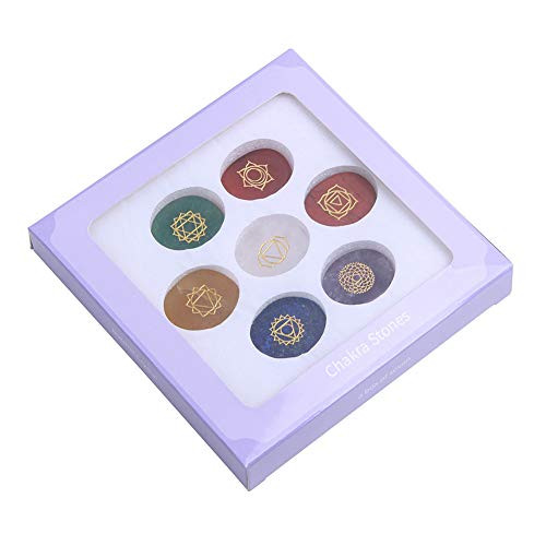 TGS Gems 7 Chakra Stones Set - Reiki Healing Crystal with Engraved Chakra Symbols
