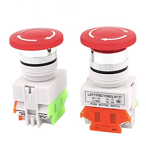 uxcell 2pcs NO/NC 4 Screw Terminal Mushroom Emergency Stop Push Button Switch Self-locking