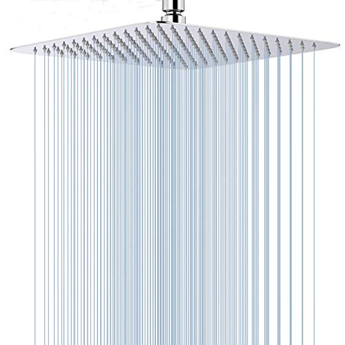 GGStudy 12 Inches Square Rain Shower Head Large Stainless Steel High Pressure Shower Head Ultra Thin Rainfall Bath Shower with Silicone Nozzle Easy to GGStudy 12 Inches Square Rain Shower Head Large Stainless Steel High Pressure Shower Head Ultra Thin Rainfall Bath Shower with Silicone Nozzle Easy to