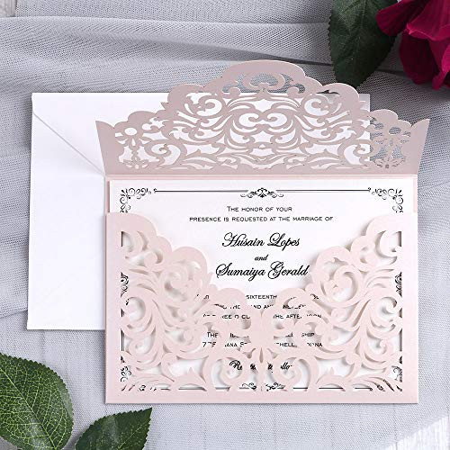 YIMIL 20 Pcs Laser Cut Wedding Invitation Cards with Envelopes for Wedding Quincea?? Birthday Engagement Bridal Shower Graduation Party (Blush Pink)