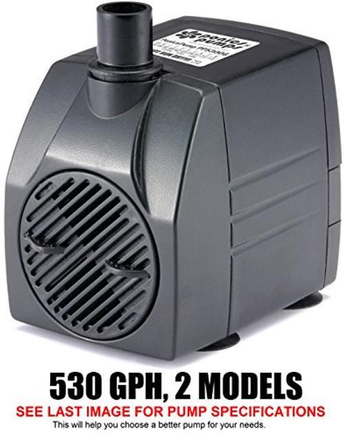 PonicsPumps Submersible Pump with for Hydroponics, Aquaponics, Fountains, Ponds, Statuary, Aquariums & More. Comes with 1 Year Limited Warranty. (530