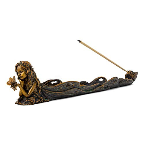Top Collection Cute Fairy Incense Holder - Hand Painted Mythical Creature with Butterfly Figurine- Fits Standard Incense Sticks- 10-Inch Long Collecti