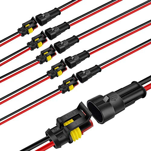 2 Pin Way Car Waterproof Electrical Connector with Wire Plug Automotive 1.5mm Series Terminal Connectors for Car, Truck, Boat, 6 Pack
