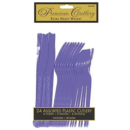 Premium Heavy Weight Assorted Cutlery | New Purple | Pack of 24 | Party Supply