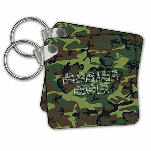 3dRose Woodland Green Camouflage with Flag Font Marine Mom Key Chains, Set of 2 (kc_60440_1)